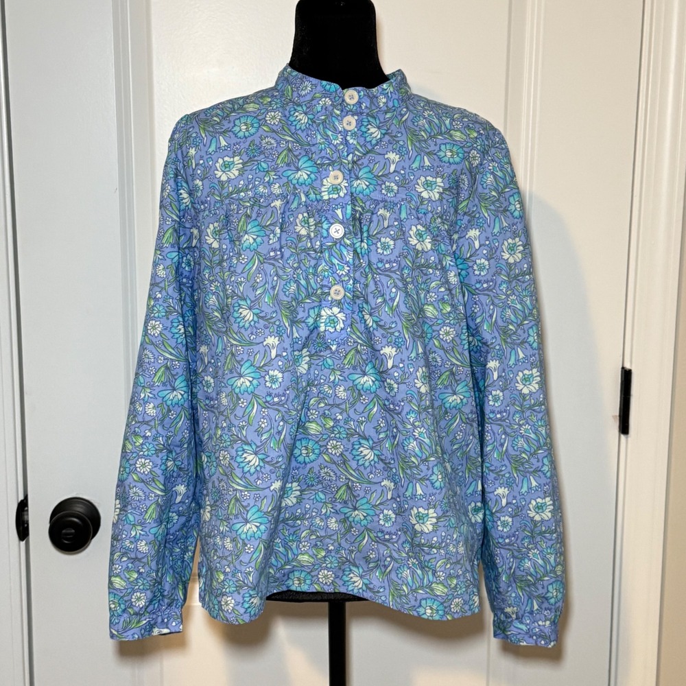 J.Crew Re-Imagined Blue Floral Cotton Blouse Size Small Twee Preppy